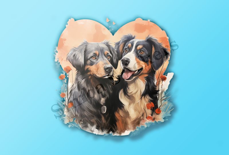 Dogs in love, watercolour