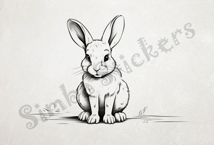 Hare sitting, looking straight ahead, outline art