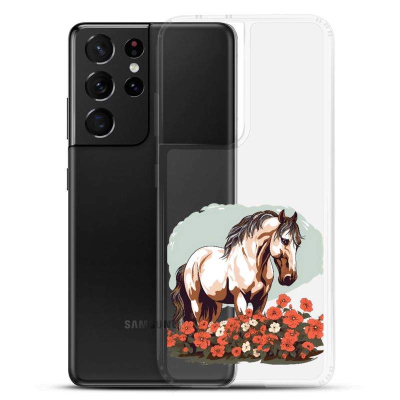 Clear Case for Samsung, Brown horse in field of red flowers, n4w2fj