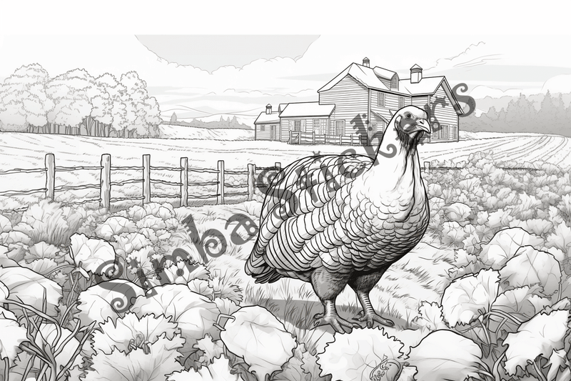 Colouring pages, bundle of turkeys on a farm, 25 images