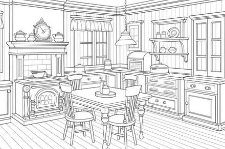 Colouring pages, bundle of house kitchens, 25 images