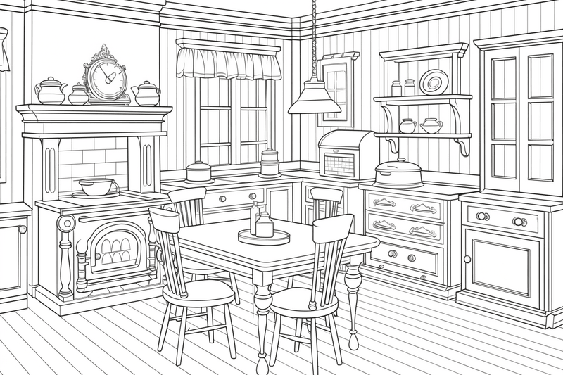 Colouring pages, bundle of house kitchens, 25 images
