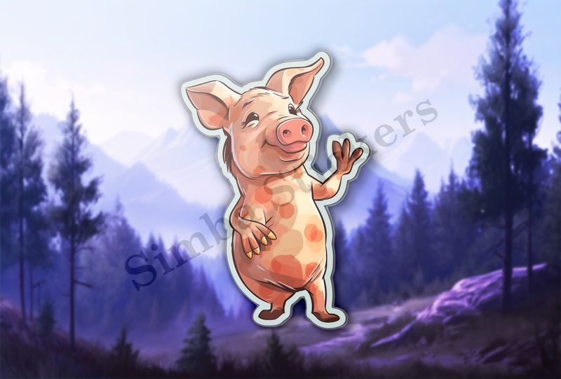 Standing pig waving