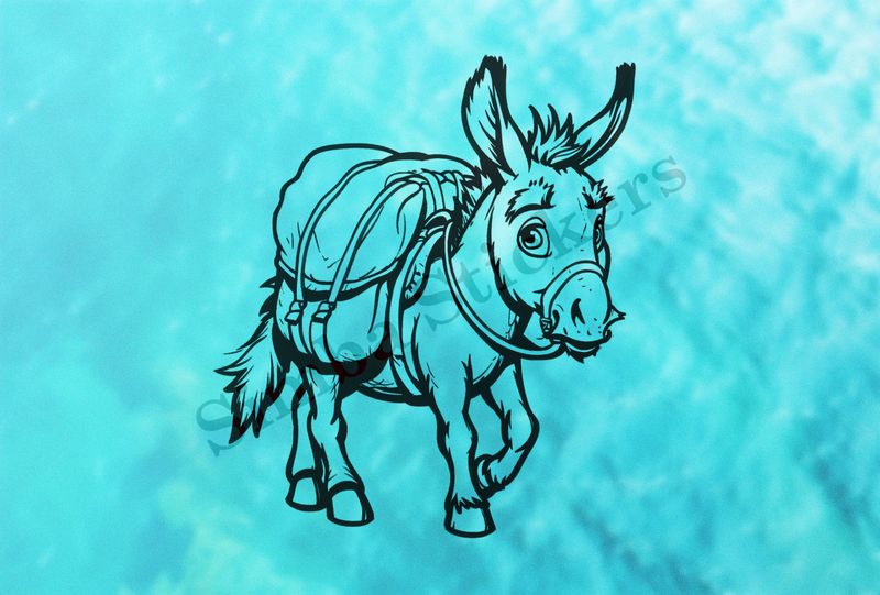 Small donkey carrying goods, outline art