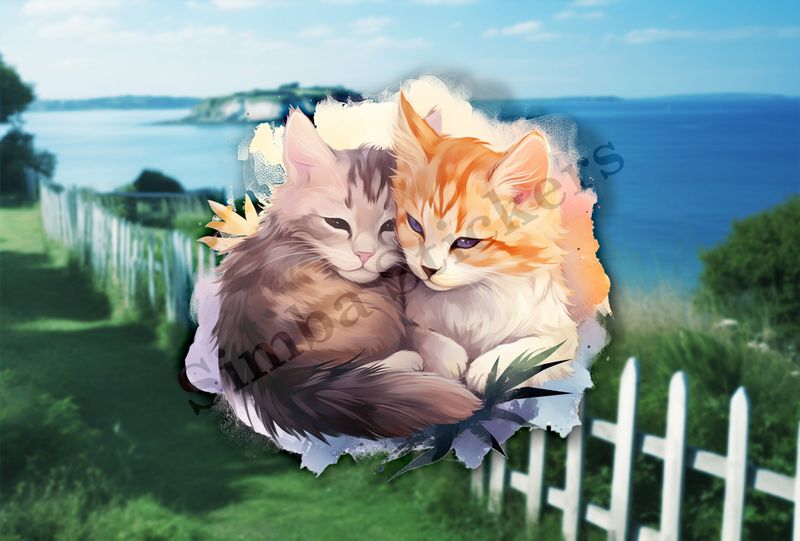 Cats cuddling, watercolour