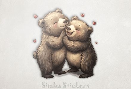 Bears cubs standing cheek-to-cheek with Valentine&#x27;s hearts, watercolour, nnzqnm