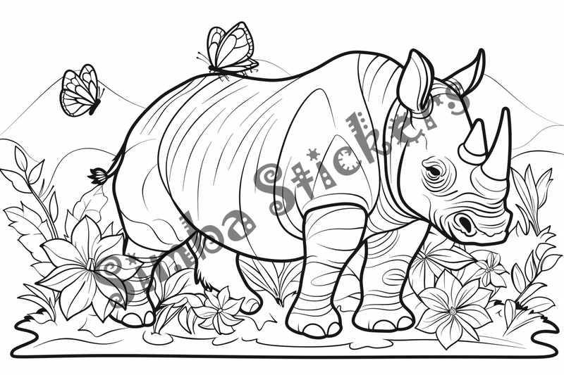 Colouring pages, bundle of rhinos, 10 images