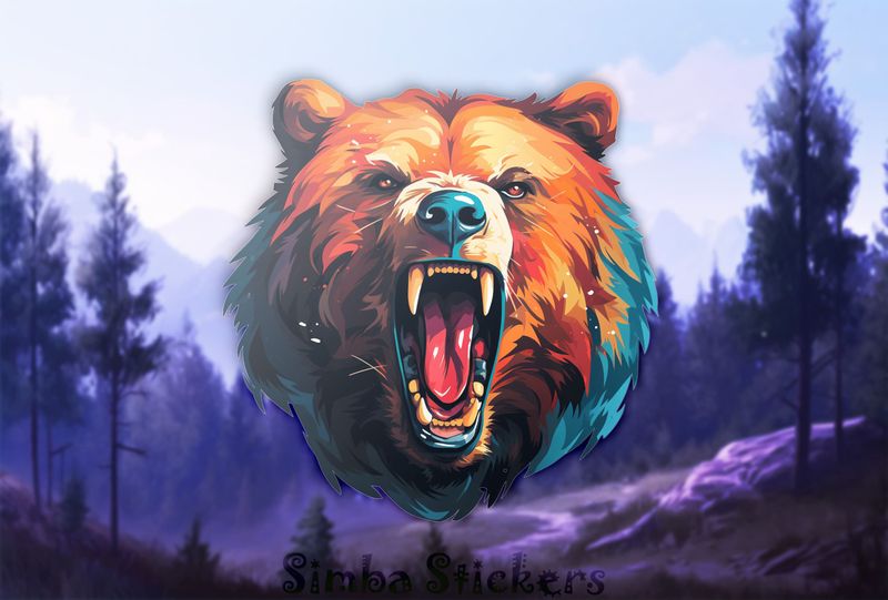 Bear growling, warm colours, watercolour, 2onpxz