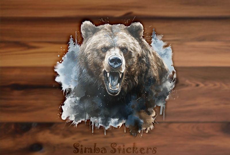 Bear charging angrily, watercolour, sltgjb