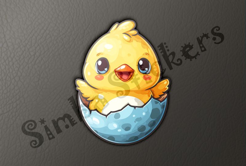 Cute Chick waving happily from birthday egg