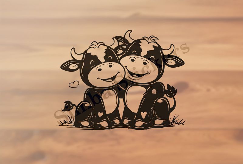 Bull and cow cheek-to-cheek, outline art