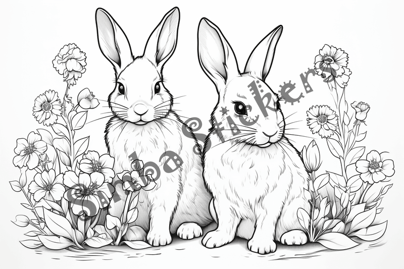 Colouring pages, bundle of rabbits, 25 images