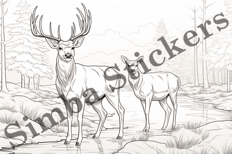 Colouring pages, bundle of deer, 25 images