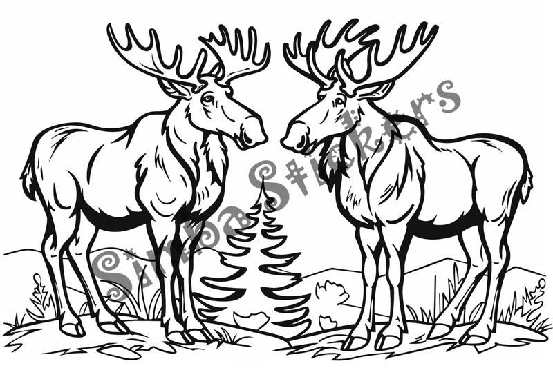 Colouring pages, Bundle of moose in love, 10 images