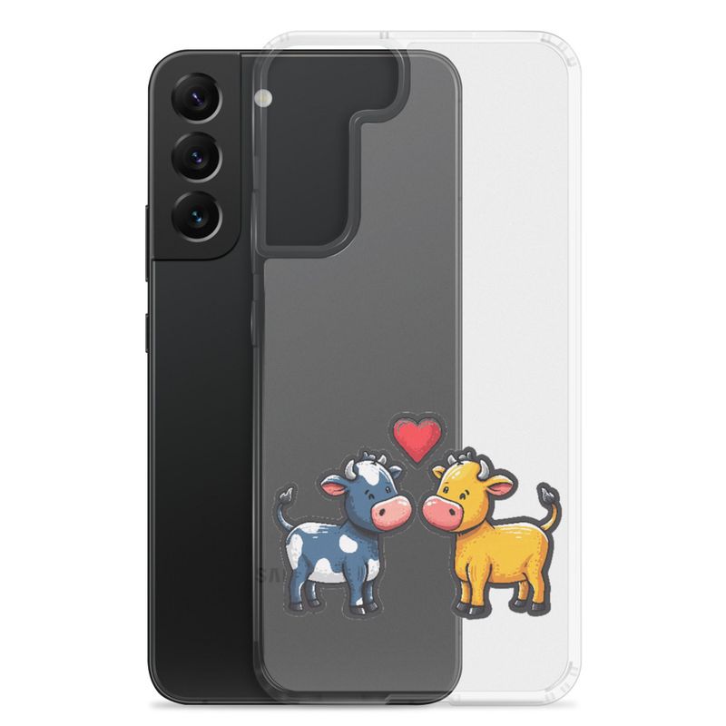 Clear Case for Samsung, Cattle, bull and cow in love, colourful , heart in picture, fvta2y