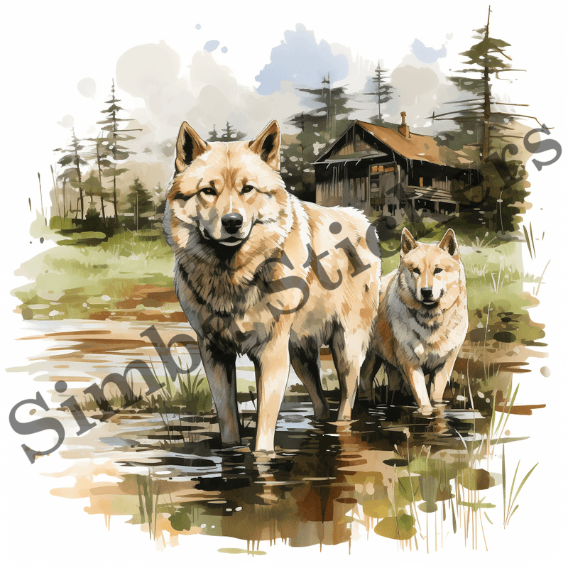 Akita dogs, watercolour, image set, 10 images