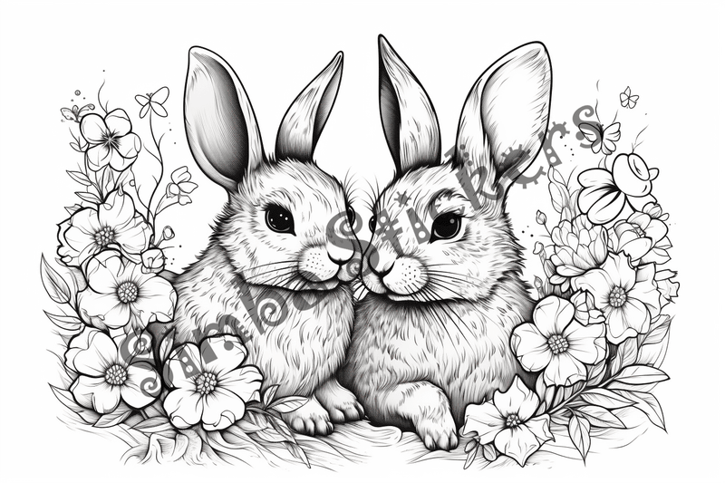 Colouring pages, bundle of rabbits in love, 10 images