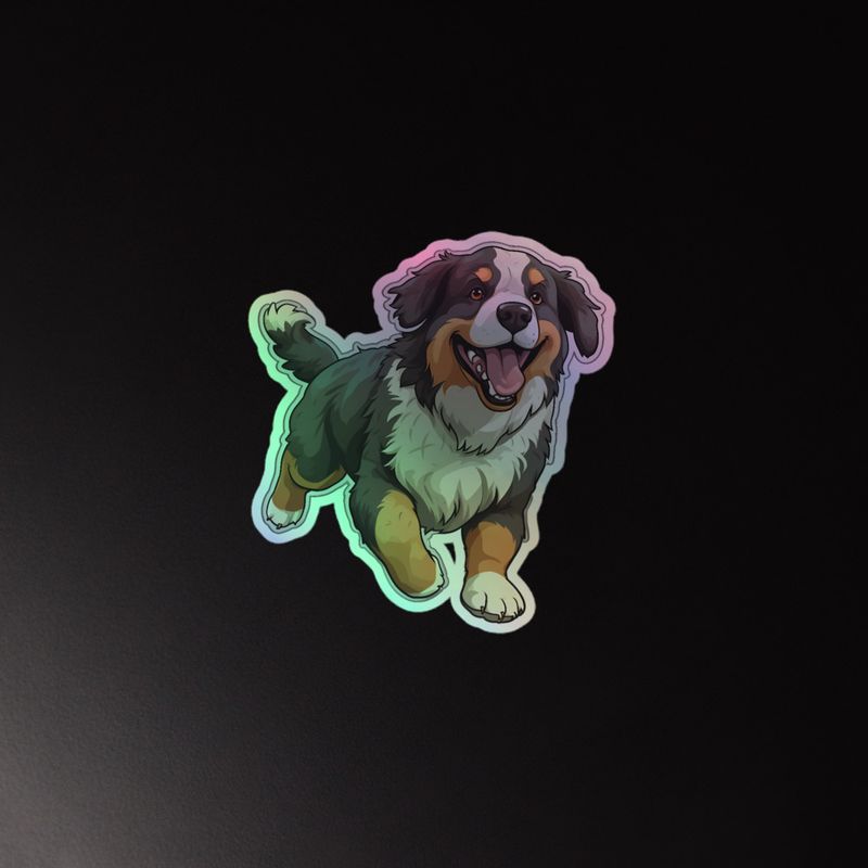 Kiss-Cut Holographic Stickers, Bernase Mountain dog running 