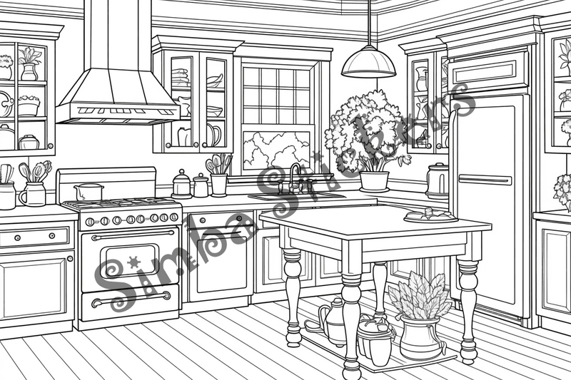 Colouring pages, bundle of house kitchens, 25 images