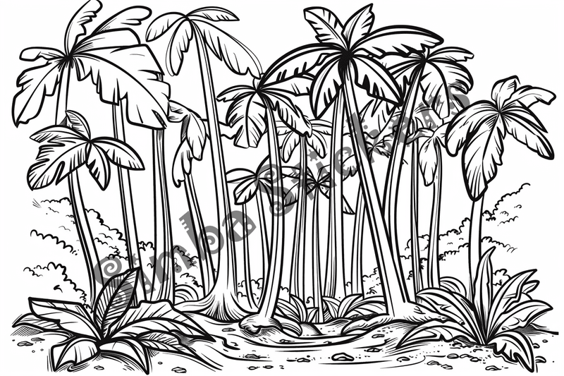 Colouring pages, bundle of Equatorial Rainforest landscape, 25 images