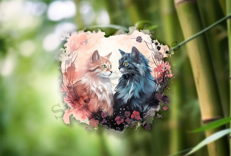 Cats in love, watercolour