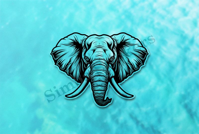 Elephant, face, large trunk and tusks, outline art