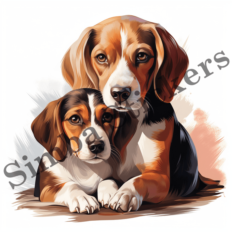 Beagle dogs cuddling, image set, 10 images