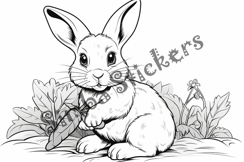Colouring pages, bundle of rabbits in leaves or flowers, 10 images
