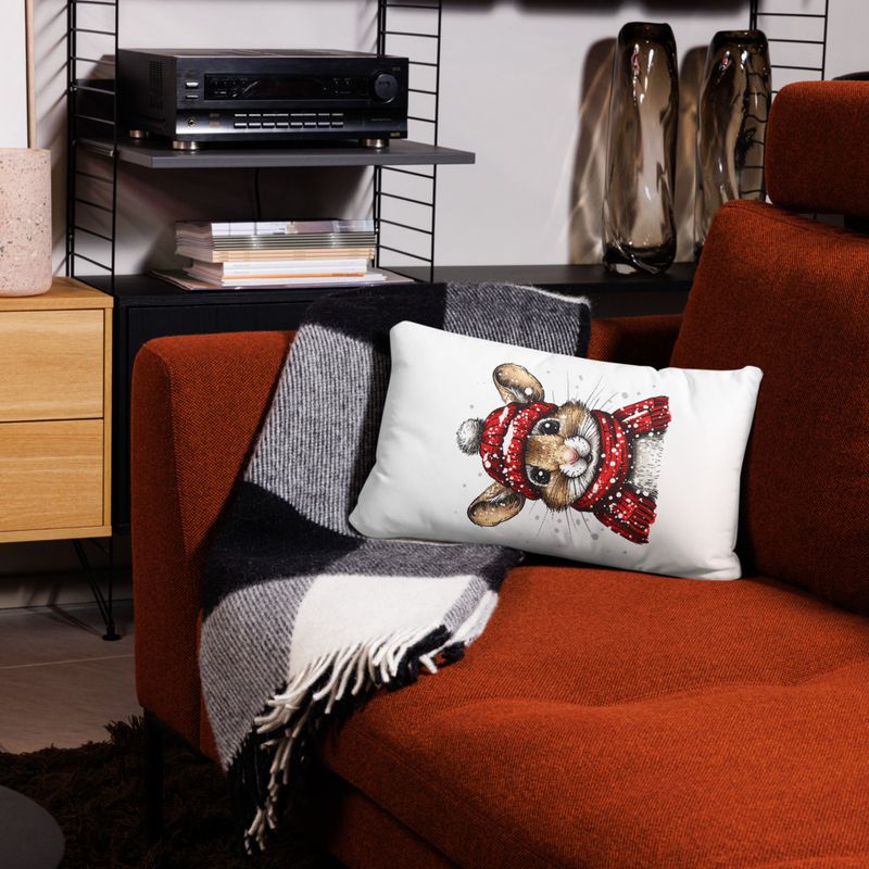 Pillow case 12x20, Mouse wearing red winter hat and scarf in the snow, xg8dl3