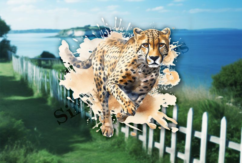 Cheetah running, watercolour