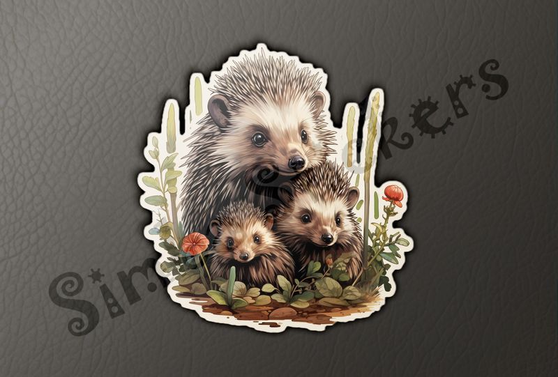 Porcupine mother with 2 babies