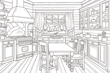 Colouring pages, bundle of house kitchens, 10 images