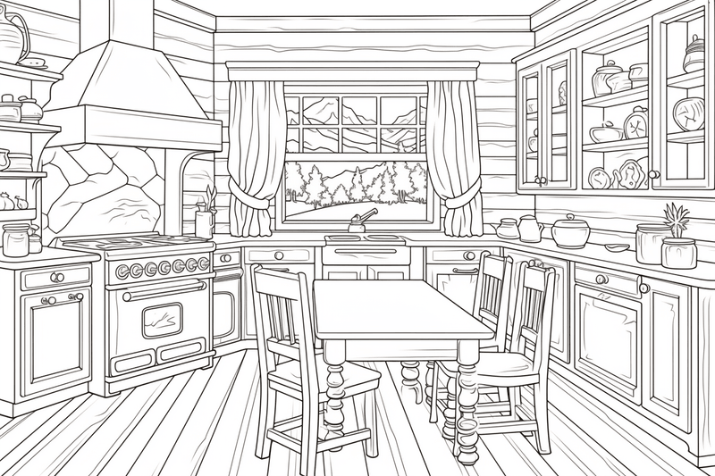 Colouring pages, bundle of house kitchens, 10 images