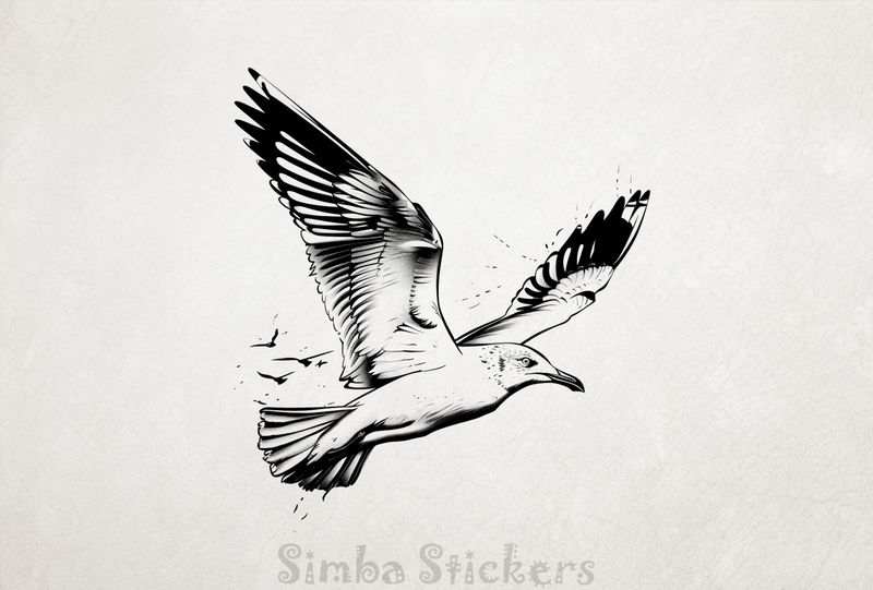 Seagull in flight, outline art, lf8vfb