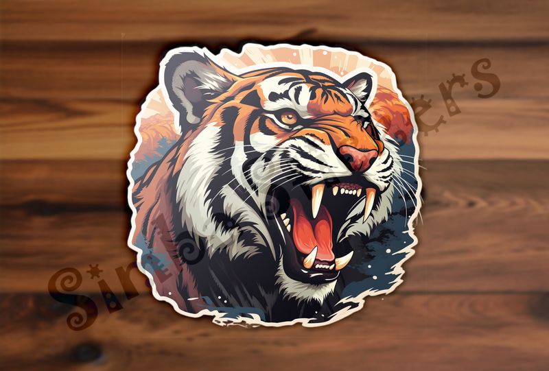 Tiger roaring, face with dramatic background