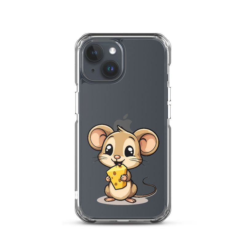 Clear Case for iPhone, Small Mouse happily licking large chunk of cheese, pqapy6
