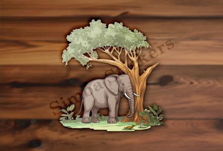 Elephant with its trunk against a tree in the Savanna