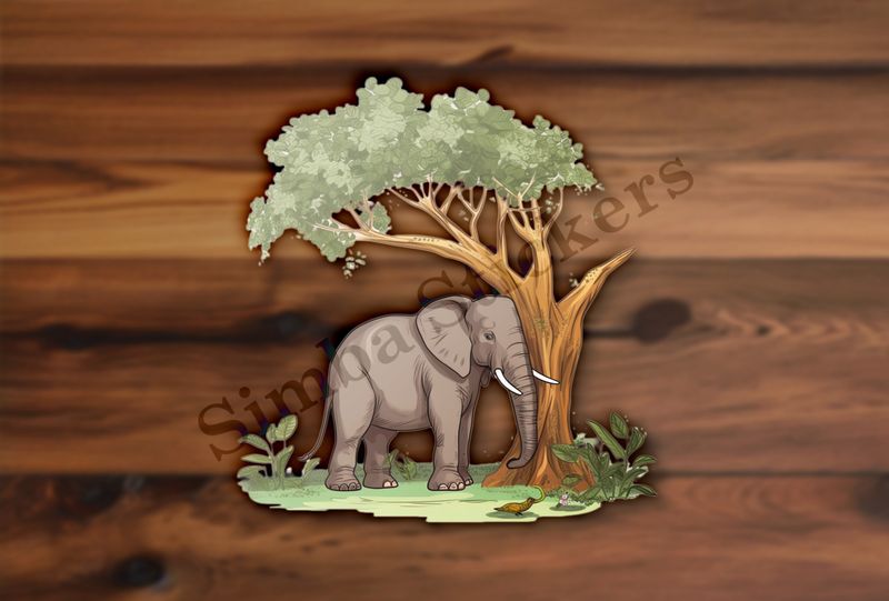Elephant with its trunk against a tree in the Savanna