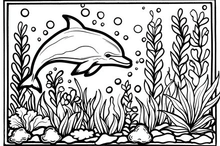Colouring pages, bundle of dolphins under water, 10 images