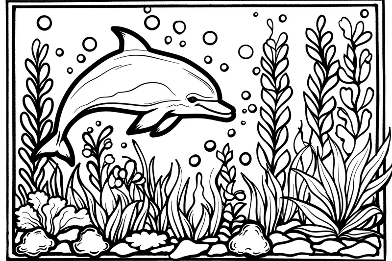 Colouring pages, bundle of dolphins under water, 10 images