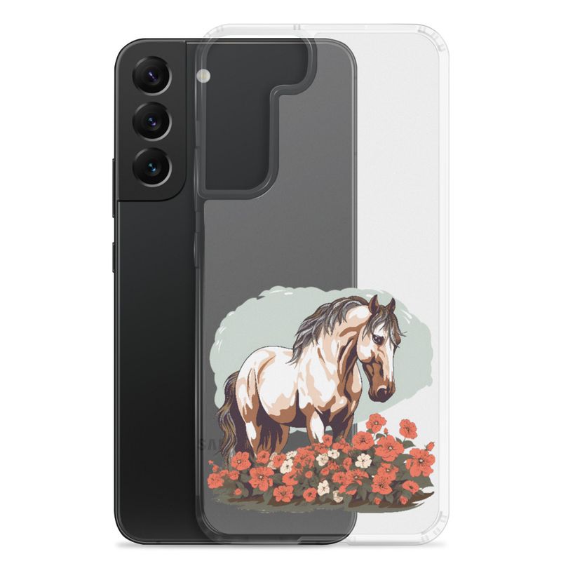 Clear Case for Samsung, Brown horse in field of red flowers, n4w2fj