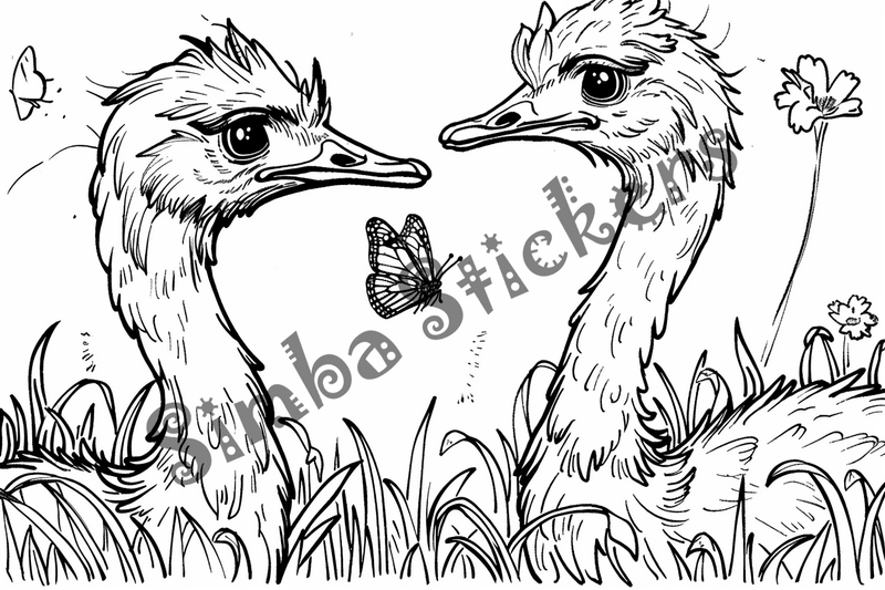 Colouring pages, bundle of ostriches in love, 25 images