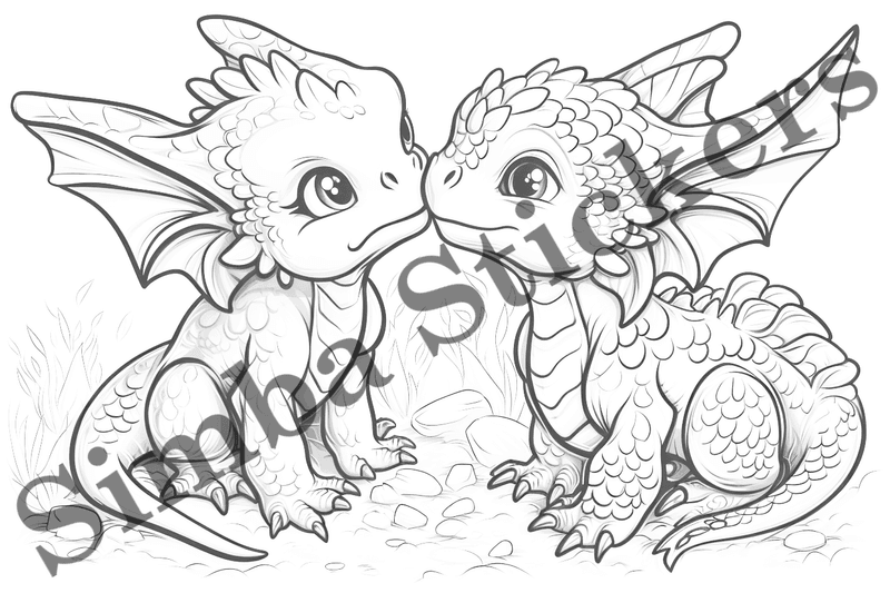 Colouring pages, bundle of dragons in love, 10 images