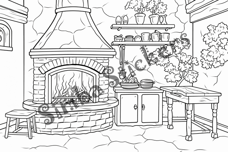 Colouring pages, bundle of house kitchens, 25 images 2