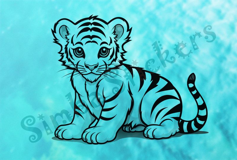 Tiger cub half-sitting, outline art