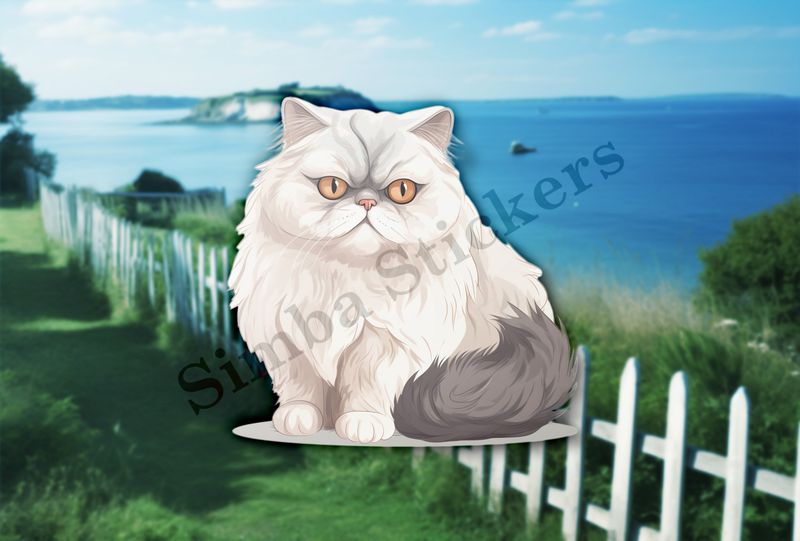 Persian cat, white and grey  , watercolour