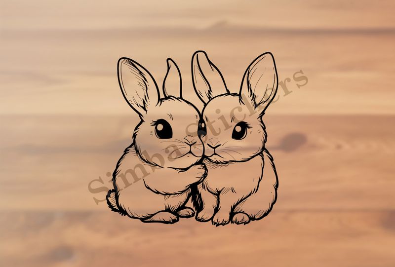 Bunnies cheek-to-cheek  in love, outline art
