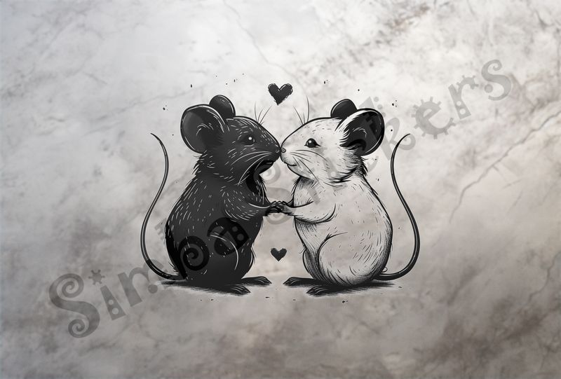 Mice nose-to-nose, outline art