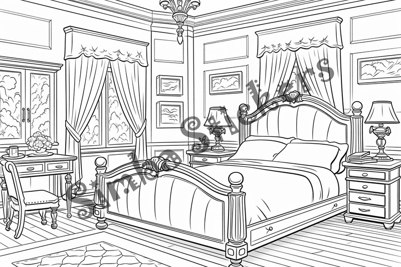 Colouring pages, bundle of house bedrooms, 25 images 2