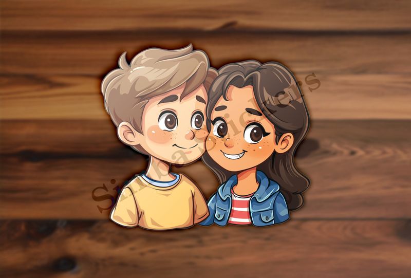 Girl and boy with rosy cheeks, smiling